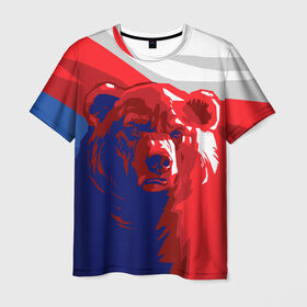 Мужская футболка 3D с принтом Российский медведь в Петрозаводске, 100% полиэфир | прямой крой, круглый вырез горловины, длина до линии бедер | russia | russian bear | патриот | родина | россия | русский медведь | триколор