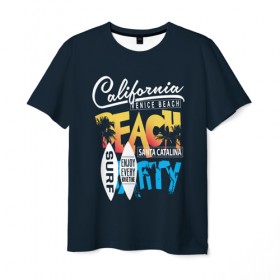 Мужская футболка 3D с принтом Калифорния в Петрозаводске, 100% полиэфир | прямой крой, круглый вырез горловины, длина до линии бедер | california | party | surf | surfing | usa | вечеринка | калифорния | летние | лето | море | надписи | океан | пляж | с надписями | серф | серфинг | сша