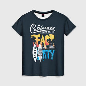Женская футболка 3D с принтом Калифорния в Петрозаводске, 100% полиэфир ( синтетическое хлопкоподобное полотно) | прямой крой, круглый вырез горловины, длина до линии бедер | Тематика изображения на принте: california | party | surf | surfing | usa | вечеринка | калифорния | летние | лето | море | надписи | океан | пляж | с надписями | серф | серфинг | сша