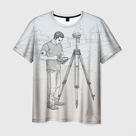 Мужская футболка 3D с принтом Парень с контроллером в Петрозаводске, 100% полиэфир | прямой крой, круглый вырез горловины, длина до линии бедер | surveyor | геодезист | геодезия