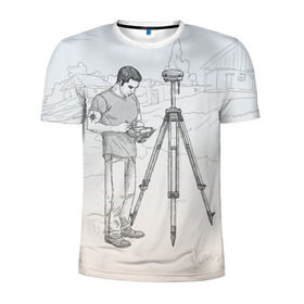 Мужская футболка 3D спортивная с принтом Парень с контроллером в Петрозаводске, 100% полиэстер с улучшенными характеристиками | приталенный силуэт, круглая горловина, широкие плечи, сужается к линии бедра | surveyor | геодезист | геодезия