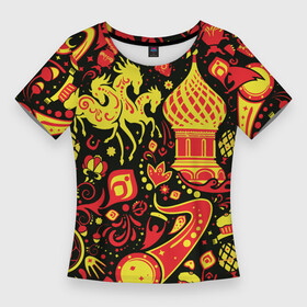 Женская футболка 3D Slim с принтом Орнамент   Россия в Петрозаводске,  |  | купол | паттерн | русь | тройка | хохлома