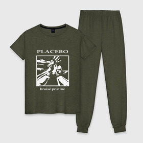 Женская пижама хлопок с принтом Placebo bruise pristine в Петрозаводске, 100% хлопок | брюки и футболка прямого кроя, без карманов, на брюках мягкая резинка на поясе и по низу штанин | 