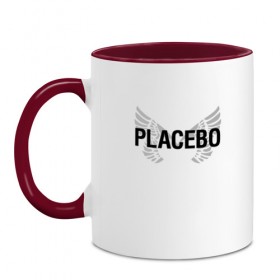 Кружка двухцветная с принтом Placebo в Петрозаводске, керамика | объем — 330 мл, диаметр — 80 мм. Цветная ручка и кайма сверху, в некоторых цветах — вся внутренняя часть | Тематика изображения на принте: placebo | альтернативный | инди | индирок | плацебо | рок