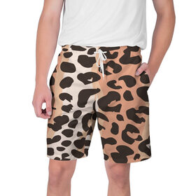 Мужские шорты 3D с принтом Леопард в Петрозаводске,  полиэстер 100% | прямой крой, два кармана без застежек по бокам. Мягкая трикотажная резинка на поясе, внутри которой широкие завязки. Длина чуть выше колен | 