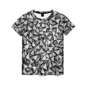 Женская футболка 3D с принтом Бумажные самолетики в Петрозаводске, 100% полиэфир ( синтетическое хлопкоподобное полотно) | прямой крой, круглый вырез горловины, длина до линии бедер | telegram | белый | бумага | оригами | паттрен | самолет | самолетик | телеграмм