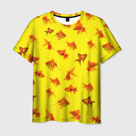 Мужская футболка 3D с принтом Золотая рыбка в Петрозаводске, 100% полиэфир | прямой крой, круглый вырез горловины, длина до линии бедер | Тематика изображения на принте: 