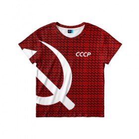 Детская футболка 3D с принтом СССР СПОРТ в Петрозаводске, 100% гипоаллергенный полиэфир | прямой крой, круглый вырез горловины, длина до линии бедер, чуть спущенное плечо, ткань немного тянется | клетка | красный | молот | паттерн | серп