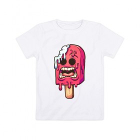 Детская футболка хлопок с принтом Мороженное Зомби в Петрозаводске, 100% хлопок | круглый вырез горловины, полуприлегающий силуэт, длина до линии бедер | ice cream | zombie | зомби | летние | лето | мозги | монстр | мороженко | мороженное | с зомби | с мозгами | ужас | чудище | чудовище