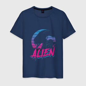 Мужская футболка хлопок с принтом Alien 80 в Петрозаводске, 100% хлопок | прямой крой, круглый вырез горловины, длина до линии бедер, слегка спущенное плечо. | 80е | alien | вэйв | мода | ретро | ридли | скотт | хищник | чужой