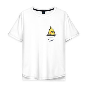 Мужская футболка хлопок Oversize с принтом Попугай в кармане в Петрозаводске, 100% хлопок | свободный крой, круглый ворот, “спинка” длиннее передней части | попугай | птица