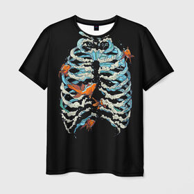 Мужская футболка 3D с принтом Ребра из Воды в Петрозаводске, 100% полиэфир | прямой крой, круглый вырез горловины, длина до линии бедер | анатомия | вода | океан | рыбы | скелет