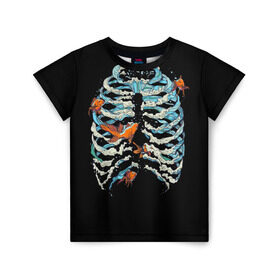 Детская футболка 3D с принтом Ребра из Воды в Петрозаводске, 100% гипоаллергенный полиэфир | прямой крой, круглый вырез горловины, длина до линии бедер, чуть спущенное плечо, ткань немного тянется | анатомия | вода | океан | рыбы | скелет
