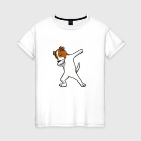Женская футболка хлопок с принтом джек победитель в Петрозаводске, 100% хлопок | прямой крой, круглый вырез горловины, длина до линии бедер, слегка спущенное плечо | джек | джек рассел | рассел | терьер