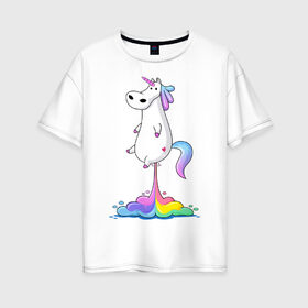 Женская футболка хлопок Oversize с принтом Единорог радуга в Петрозаводске, 100% хлопок | свободный крой, круглый ворот, спущенный рукав, длина до линии бедер
 | rainbow | unicorn | радужный