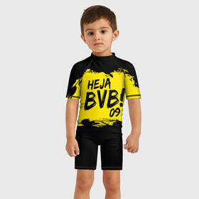 Детский купальный костюм 3D с принтом Borussia Dortmund FC в Петрозаводске, Полиэстер 85%, Спандекс 15% | застежка на молнии на спине | 09 | bvb | heja | боруссия | германия | дортмунд | клуб | фк | футбол | футбольный