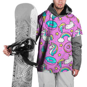 Накидка на куртку 3D с принтом Котики и Единороги в Петрозаводске, 100% полиэстер |  | Тематика изображения на принте: единорог | мороженое | пони | пончики | радуга | розовый