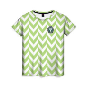 Женская футболка 3D с принтом Домашняя форма сборной Нигерии в Петрозаводске, 100% полиэфир ( синтетическое хлопкоподобное полотно) | прямой крой, круглый вырез горловины, длина до линии бедер | чемпионат по футболу