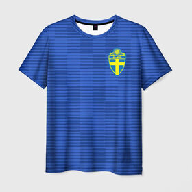 Мужская футболка 3D с принтом Швеция гостевая форма ЧМ 2018 в Петрозаводске, 100% полиэфир | прямой крой, круглый вырез горловины, длина до линии бедер | гостевая форма | сборная швеции | футбольная форма | швеция