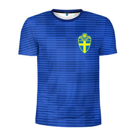 Мужская футболка 3D спортивная с принтом Швеция гостевая форма ЧМ 2018 в Петрозаводске, 100% полиэстер с улучшенными характеристиками | приталенный силуэт, круглая горловина, широкие плечи, сужается к линии бедра | гостевая форма | сборная швеции | футбольная форма | швеция