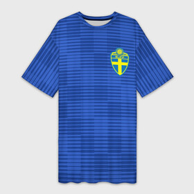 Платье-футболка 3D с принтом Швеция гостевая форма ЧМ 2018 в Петрозаводске,  |  | Тематика изображения на принте: гостевая форма | сборная швеции | футбольная форма | швеция