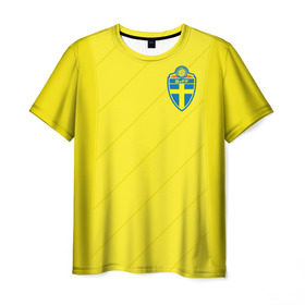 Мужская футболка 3D с принтом Швеция домашняя форма ЧМ 2018 в Петрозаводске, 100% полиэфир | прямой крой, круглый вырез горловины, длина до линии бедер | домашняя форма | сборная швеции | футбол | футбольная форма | швеция
