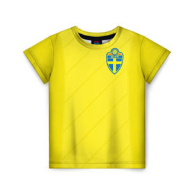 Детская футболка 3D с принтом Швеция домашняя форма ЧМ 2018 в Петрозаводске, 100% гипоаллергенный полиэфир | прямой крой, круглый вырез горловины, длина до линии бедер, чуть спущенное плечо, ткань немного тянется | Тематика изображения на принте: домашняя форма | сборная швеции | футбол | футбольная форма | швеция