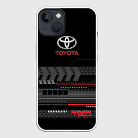 Чехол для iPhone 13 с принтом Toyota 1 в Петрозаводске,  |  | car | toyota | абстракция | авто | графика | дизайн | полосы | протектор | пунктир | след шин | тойота