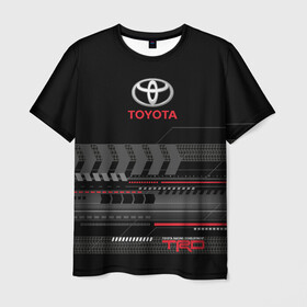 Мужская футболка 3D с принтом Toyota 1 в Петрозаводске, 100% полиэфир | прямой крой, круглый вырез горловины, длина до линии бедер | car | toyota | абстракция | авто | графика | дизайн | полосы | протектор | пунктир | след шин | тойота