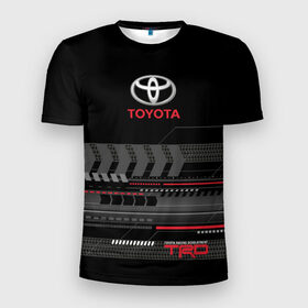 Мужская футболка 3D спортивная с принтом Toyota 1 в Петрозаводске, 100% полиэстер с улучшенными характеристиками | приталенный силуэт, круглая горловина, широкие плечи, сужается к линии бедра | car | toyota | абстракция | авто | графика | дизайн | полосы | протектор | пунктир | след шин | тойота