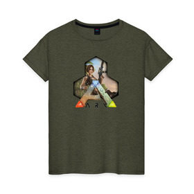 Женская футболка хлопок с принтом Ark Survival Evolved в Петрозаводске, 100% хлопок | прямой крой, круглый вырез горловины, длина до линии бедер, слегка спущенное плечо | Тематика изображения на принте: арк