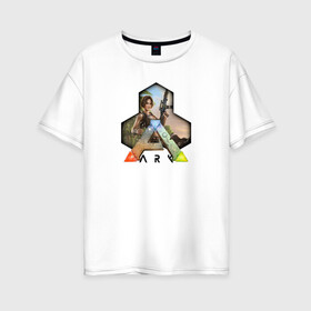 Женская футболка хлопок Oversize с принтом Ark Survival Evolved в Петрозаводске, 100% хлопок | свободный крой, круглый ворот, спущенный рукав, длина до линии бедер
 | арк