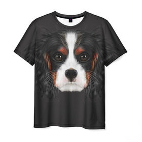 Мужская футболка 3D с принтом Cavalier King Charles в Петрозаводске, 100% полиэфир | прямой крой, круглый вырез горловины, длина до линии бедер | голова | собака | спаниель