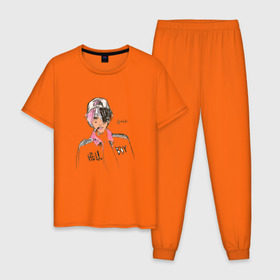 Мужская пижама хлопок с принтом Lil Peep Hellboy в Петрозаводске, 100% хлопок | брюки и футболка прямого кроя, без карманов, на брюках мягкая резинка на поясе и по низу штанин
 | lil peep | лил пип