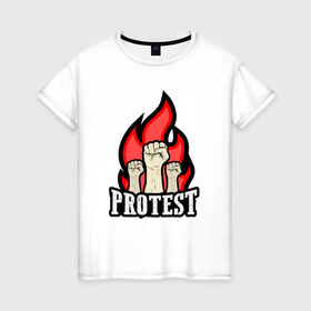 Женская футболка хлопок с принтом Протест в Петрозаводске, 100% хлопок | прямой крой, круглый вырез горловины, длина до линии бедер, слегка спущенное плечо | борьба | кулаки | пламя | протест | революция