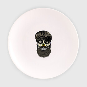 Тарелка 3D с принтом Сахарный череп с бородой в Петрозаводске, фарфор | диаметр - 210 мм
диаметр для нанесения принта - 120 мм | бородатый | день мертвых | сахарный череп | хелловин | хипстер