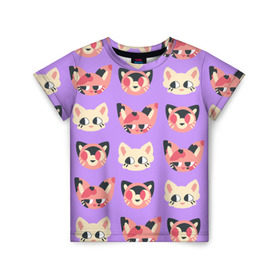 Детская футболка 3D с принтом Cat and Panda в Петрозаводске, 100% гипоаллергенный полиэфир | прямой крой, круглый вырез горловины, длина до линии бедер, чуть спущенное плечо, ткань немного тянется | animal | cat | cute | kitty | meow | pattern | pet | животное | кот | котенок | котики | мяу | паттерн