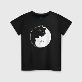 Детская футболка хлопок с принтом Инь Янь в Петрозаводске, 100% хлопок | круглый вырез горловины, полуприлегающий силуэт, длина до линии бедер | cat | kitty | животное | инь ян | кот | котенок | котики