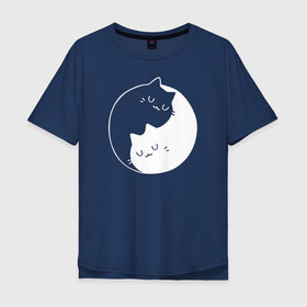 Мужская футболка хлопок Oversize с принтом Инь Янь в Петрозаводске, 100% хлопок | свободный крой, круглый ворот, “спинка” длиннее передней части | Тематика изображения на принте: cat | kitty | животное | инь ян | кот | котенок | котики