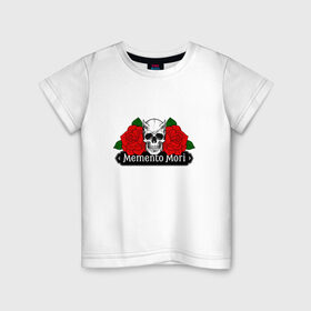 Детская футболка хлопок с принтом Memento mori / Помни о смерти в Петрозаводске, 100% хлопок | круглый вырез горловины, полуприлегающий силуэт, длина до линии бедер | rock | roses | skull | розы | череп