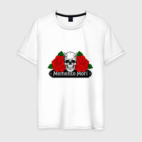 Мужская футболка хлопок с принтом Memento mori / Помни о смерти в Петрозаводске, 100% хлопок | прямой крой, круглый вырез горловины, длина до линии бедер, слегка спущенное плечо. | rock | roses | skull | розы | череп