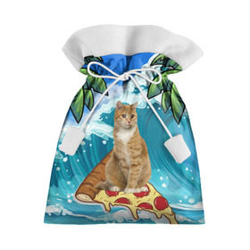 Подарочный 3D мешок с принтом Сёрфинг на Пицце в Петрозаводске, 100% полиэстер | Размер: 29*39 см | cat | palm | pizza | surfing | wave | волна | животное | кот | пальмы | пицца | серфинг