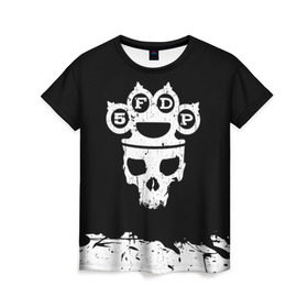 Женская футболка 3D с принтом Five Finger Death Punch в Петрозаводске, 100% полиэфир ( синтетическое хлопкоподобное полотно) | прямой крой, круглый вырез горловины, длина до линии бедер | 5fdp | alternative | ffdp | groove | metal | metall | rock | альтернатива | грув | группа | метал | рок | череп