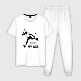 Мужская пижама хлопок с принтом Kiss My Ace в Петрозаводске, 100% хлопок | брюки и футболка прямого кроя, без карманов, на брюках мягкая резинка на поясе и по низу штанин
 | теннис