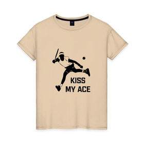 Женская футболка хлопок с принтом Kiss My Ace в Петрозаводске, 100% хлопок | прямой крой, круглый вырез горловины, длина до линии бедер, слегка спущенное плечо | теннис