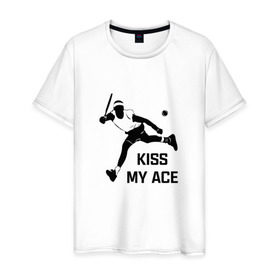 Мужская футболка хлопок с принтом Kiss My Ace в Петрозаводске, 100% хлопок | прямой крой, круглый вырез горловины, длина до линии бедер, слегка спущенное плечо. | теннис