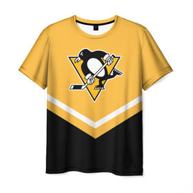 Мужская футболка 3D с принтом Pittsburgh Penguins (Форма 1) в Петрозаводске, 100% полиэфир | прямой крой, круглый вырез горловины, длина до линии бедер | Тематика изображения на принте: питтсбург пингвинз