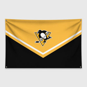 Флаг-баннер с принтом Pittsburgh Penguins (Форма 1) в Петрозаводске, 100% полиэстер | размер 67 х 109 см, плотность ткани — 95 г/м2; по краям флага есть четыре люверса для крепления | питтсбург пингвинз