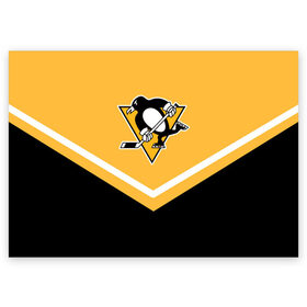 Поздравительная открытка с принтом Pittsburgh Penguins (Форма 1) в Петрозаводске, 100% бумага | плотность бумаги 280 г/м2, матовая, на обратной стороне линовка и место для марки
 | питтсбург пингвинз
