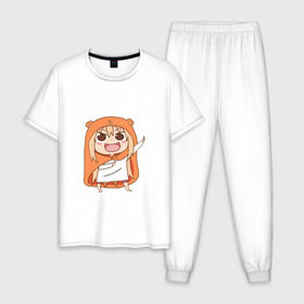 Мужская пижама хлопок с принтом Umaru Chan в Петрозаводске, 100% хлопок | брюки и футболка прямого кроя, без карманов, на брюках мягкая резинка на поясе и по низу штанин
 | Тематика изображения на принте: anime | аниме | анимэ | умару